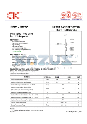 RG2_05 datasheet - ULTRA FAST RECOVERY RECTIFIER DIODES