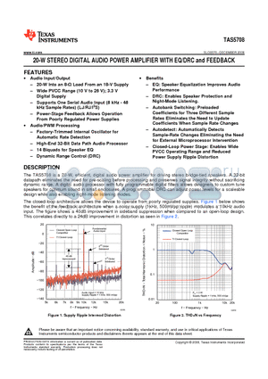 TAS5708PHP datasheet - 20-W STEREO DIGITAL AUDIO POWER AMPLIFIER WITH EQ/DRC and FEEDBACK