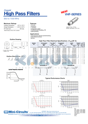 VHF-1200 datasheet - High Pass Filters 850 to 7000 MHz