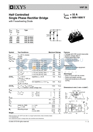 VHF28-14IO5 datasheet - Half Controlled Single Phase Rectifier Bridge with Freewheeling Diode