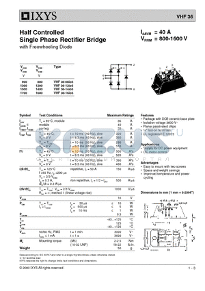 VHF36-14IO5 datasheet - Half Controlled Single Phase Rectifier Bridge