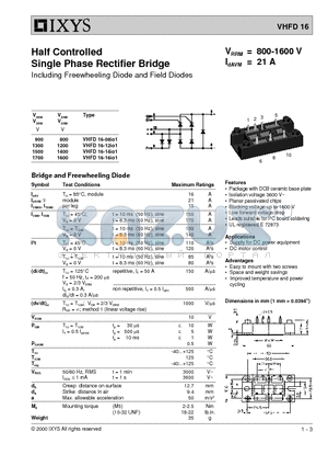 VHFD16-16IO1 datasheet - Half Controlled Single Phase Rectifier Bridge