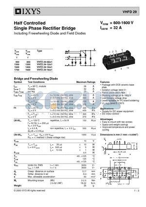 VHFD29 datasheet - Half Controlled Single Phase Rectifier Bridge