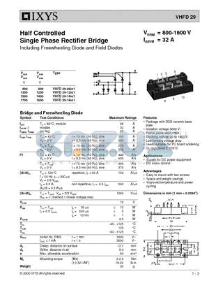 VHFD29-08IO1 datasheet - Half Controlled Single Phase Rectifier Bridge