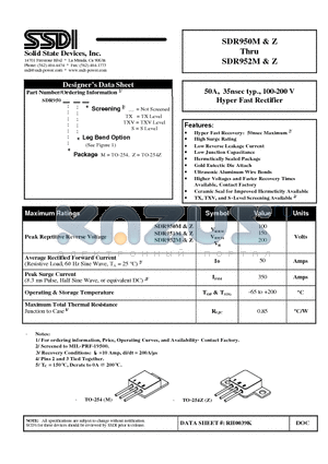 SDR951Z datasheet - 50A, 35nsec typ., 100-200 V Hyper Fast Rectifier