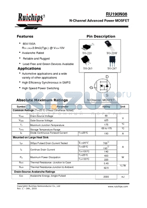 RU190N08Q datasheet - N-Channel Advanced Power MOSFET