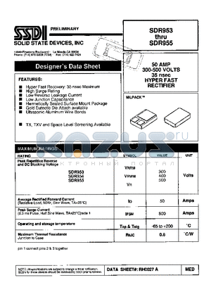 SDR953 datasheet - 50 AMP 300 - 500 VOLTS 35 nsec HYPER FAST RECTIFIER