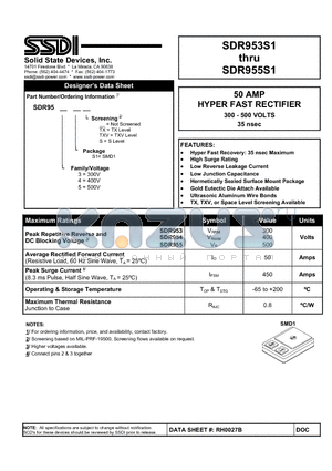 SDR953 datasheet - HYPER FAST RECTIFIER