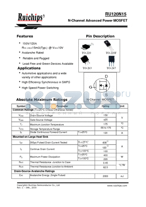 RU120N15R datasheet - N-Channel Advanced Power MOSFET