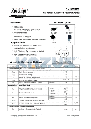 RU190N10Q datasheet - N-Channel Advanced Power MOSFET