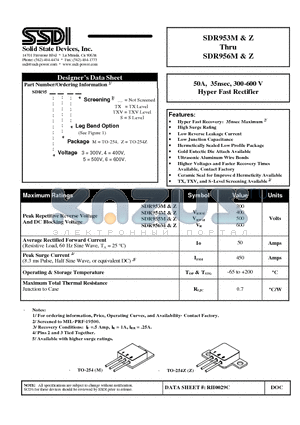 SDR953MZ datasheet - 50A, 35nsec, 300-600 V Hyper Fast Rectifier