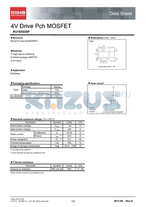 RU1E002SP datasheet - 4V Drive Pch MOSFET