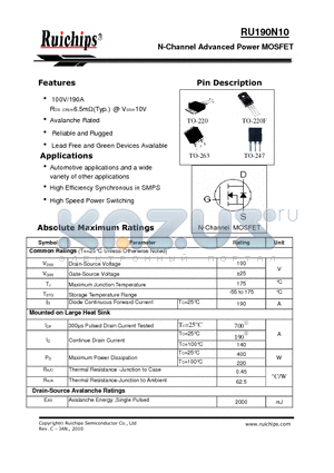 RU190N10S datasheet - N-Channel Advanced Power MOSFET