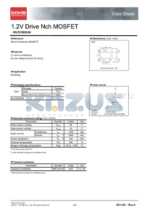 RU1C002UN datasheet - 1.2V Drive Nch MOSFET