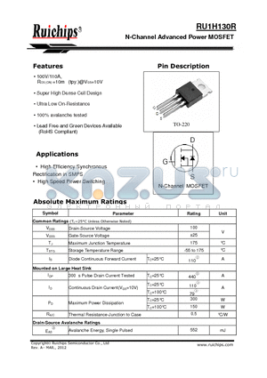 RU1H130R datasheet - N-Channel Advanced Power MOSFET