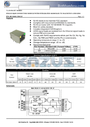 RU1S041-3D4LF datasheet - SINGLE RJ45 CONNECTOR MODULE WITH INTEGRATED 10/100 BASE-TX MAGNETICS AND LEDS