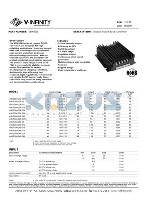 VHK50W-Q48-S3R3 datasheet - chassis mount dc-dc converter