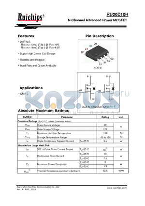 RU20D10H datasheet - N-Channel Advanced Power MOSFET