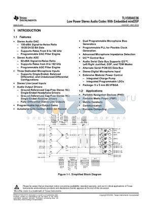 TLV320AIC36IZQER datasheet - Low Power Stereo Audio Codec With Embedded miniDSP