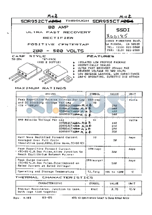 SDR955CT datasheet - 80AMP ULTRA FAST RECOVERY RECTIFIER POSITIVE CENTERTAP 200 -500 VOLTS