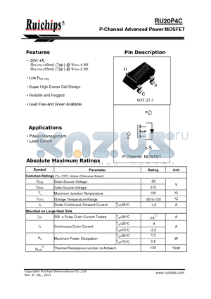 RU20P4C datasheet - P-Channel Advanced Power MOSFET