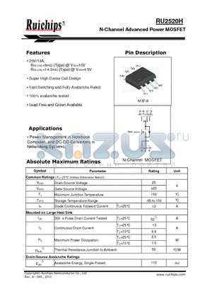 RU2520H datasheet - N-Channel Advanced Power MOSFET