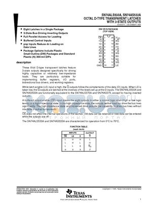 SN74ALS533A datasheet - OCTAL D-TYPE TRANSPARENT LATCHES WITH 3-STATE OUTPUTS