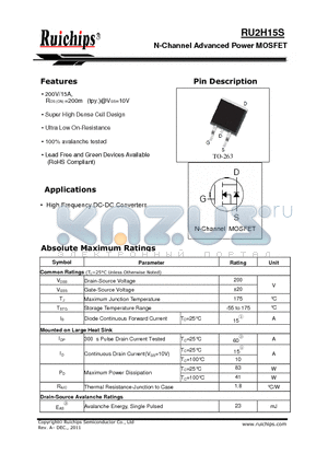 RU2H15S datasheet - N-Channel Advanced Power MOSFET