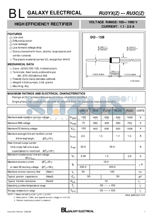 RU3 datasheet - HIGH EFFICIENCY RECTIFIER