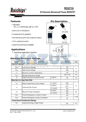 RU3710S datasheet - N-Channel Advanced Power MOSFET