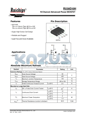 RU30D10H datasheet - N-Channel Advanced Power MOSFET
