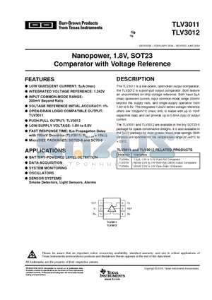 TLV340X datasheet - Nanopower, 1.8V, SOT23 Comparator with Voltage Reference