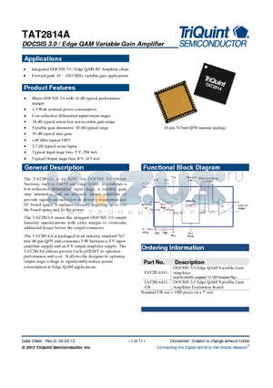 TAT2814A1L-EB datasheet - DOCSIS 3.0 / Edge QAM Variable Gain Amplifier