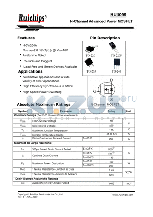 RU4099R datasheet - N-Channel Advanced Power MOSFET