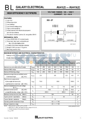 RU4 datasheet - HIGH EFFICIENCY ECTIFIERS