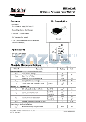 RU40120R datasheet - N-Channel Advanced Power MOSFET