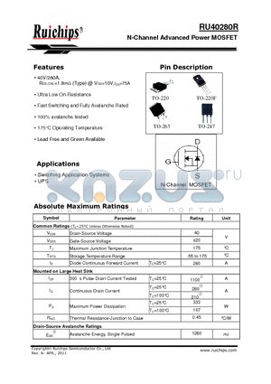 RU40280R datasheet - N-Channel Advanced Power MOSFET