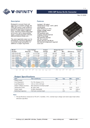 VHS1-S12-S15-SIP datasheet - Dc-Dc Converter