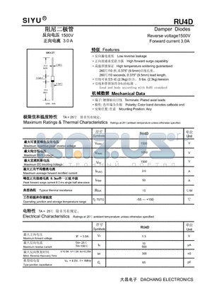 RU4D datasheet - Damper Diodes Reverse voltage1500V Forward current 3.0A