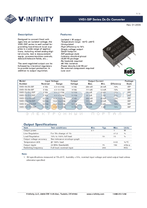 VHS1-S5-S12-SIP datasheet - Dc-Dc Converter