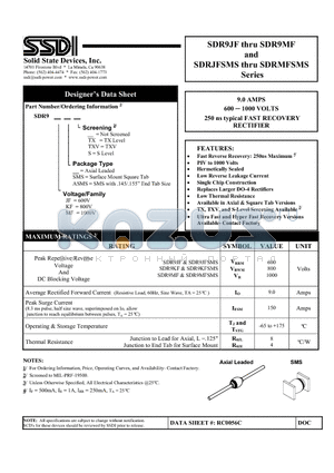 SDR9JF datasheet - 9.0 AMPS 600 - 1000 VOLTS 250 ns typical FAST RECOVERY RECTIFIER