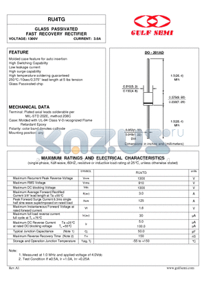 RU4TG datasheet - GLASS PASSIVATED FAST RECOVERY RECTIFIER VOLTAGE: 1300V CURRENT: 3.0A