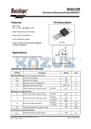 RU55110R datasheet - N-Channel Advanced Power MOSFET