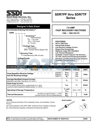 SDR9PF datasheet - 7.0 AMP FAST RECOVERY RECTIFIER 1300  1500 VOLTS