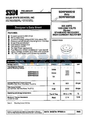 SDRP800S15 datasheet - STANDARD RECOVERY HIGH CURRENT RECTIFIER