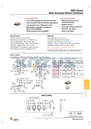 SDS002R datasheet - Side Actuated Detect Switches