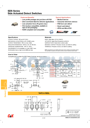 SDS002R datasheet - Side Actuated Detect Switches