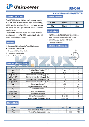 UB6006 datasheet - N-Ch 60V Fast Switching MOSFETs