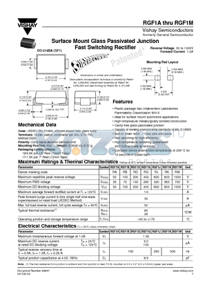 RGF1 datasheet - Surface Mount Glass Passivated Junction Fast Switching Rectifier