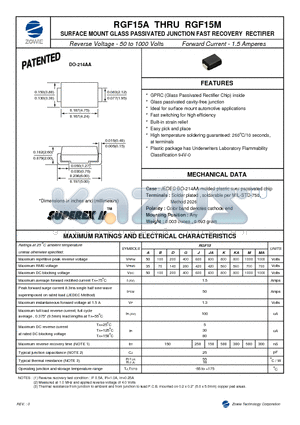 RGF15G datasheet - SURFACE MOUNT GLASS PASSIVATED JUNCTION FAST RECOVERY RECTIFIER